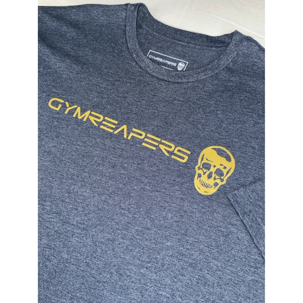 Gymreapers Mens 3X Blue Gold Skull Logo Graphic Gym Training T-Shirt